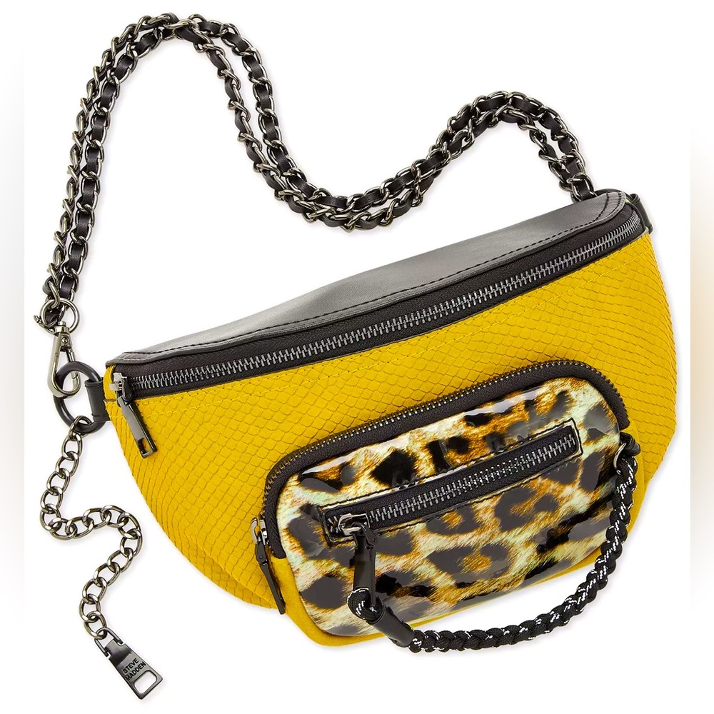 Steve Madden Black & Yellow Animal Print 2 Way Convertible Belt Bag
